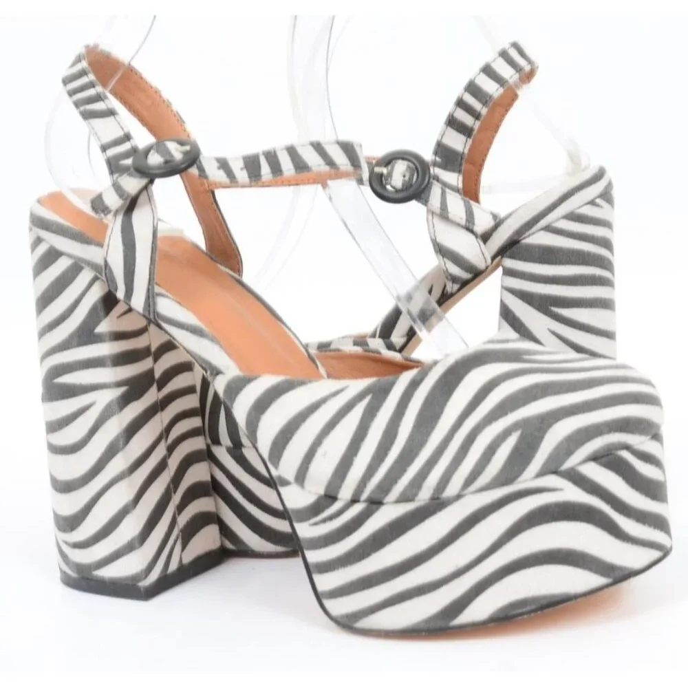 NastyGal Zebra Print Platform Mary Jane Heels UK 5 US 7 Safari Coquette Rave